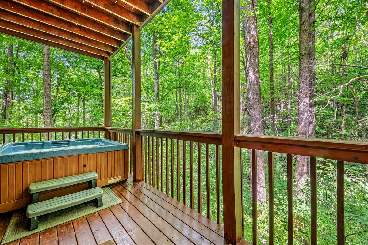 Covered private deck with your own hot tub!