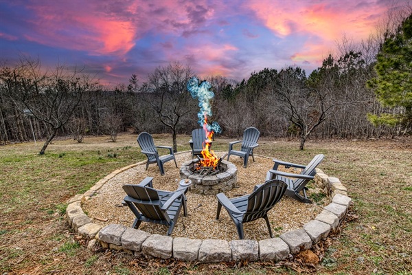 Fire pit in the back yard surrounded by orchard trees (seasonal fruit), woods with hiking paths, and mountain views!
