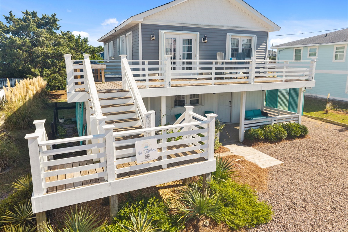 Access the upstairs entrance via either set of stairs