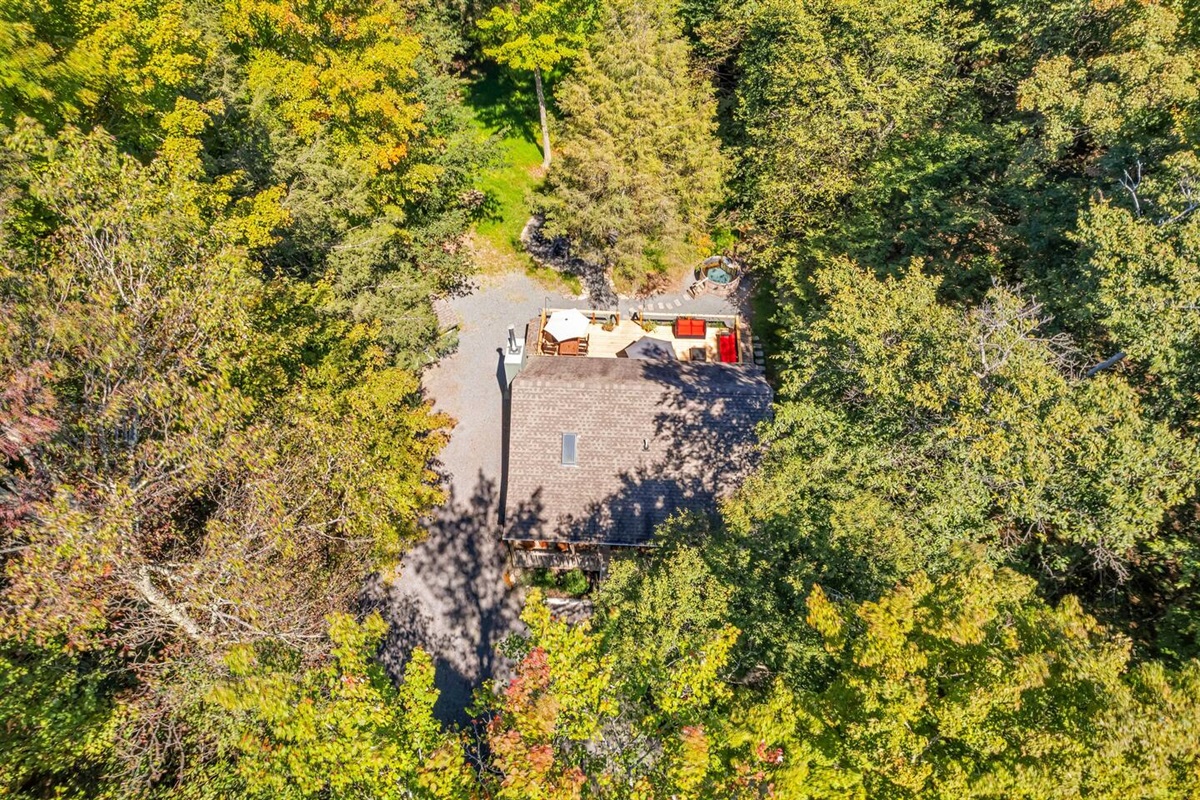 Aerial View of House and Rear Yard / Deck