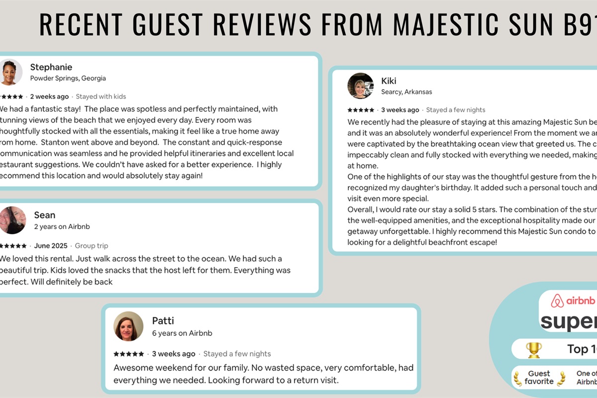 Recent reviews from happy guests show that you are in good hands!