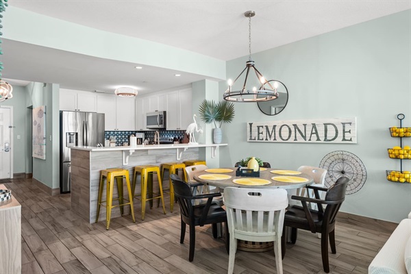 Plenty of seating for everyone to gather at the bar & dining table 