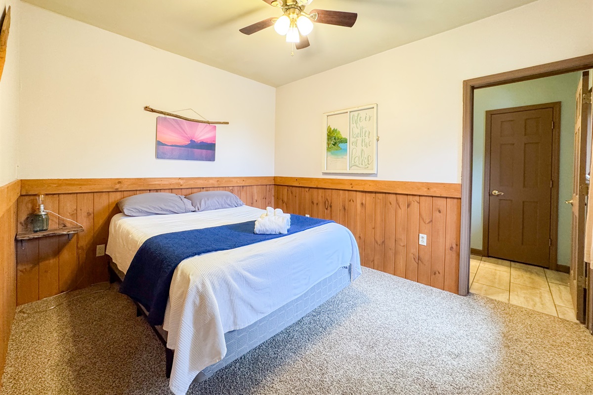 Our Fontana Lake themed bedroom features great views and a more firm memory foam mattress