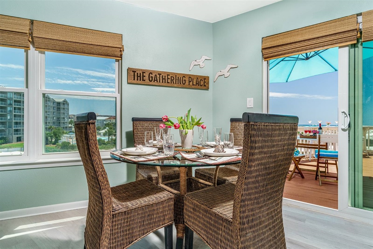 Dine inside with a view or step right out to the deck. The open dining area has natural light from every direction and ocean breezes on demand.