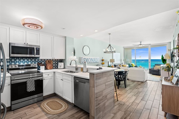 Boho styled kitchen with new appliances