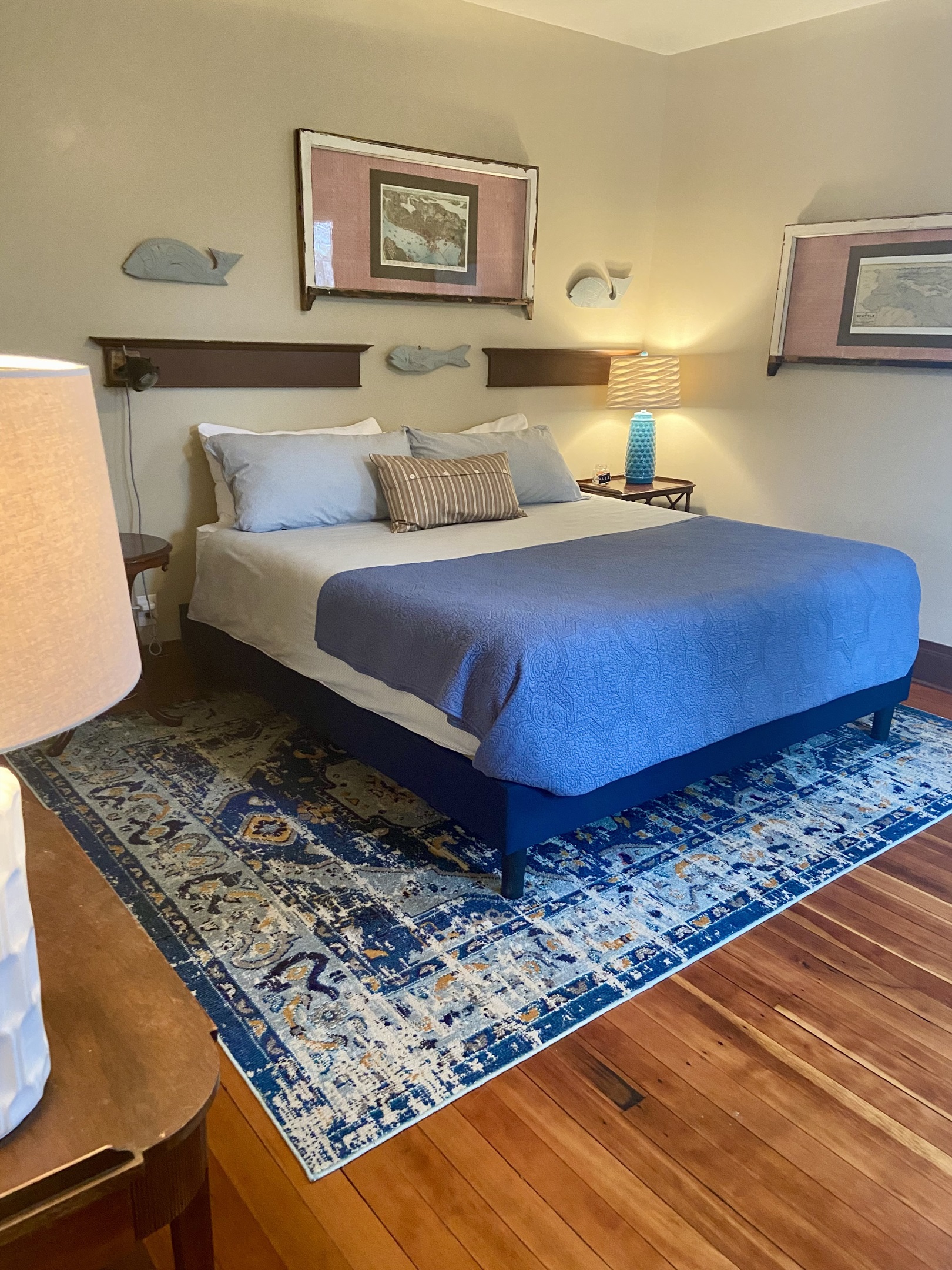 2nd Floor, King bed, with convertible Queen futon/couch memory foam mattress. 
