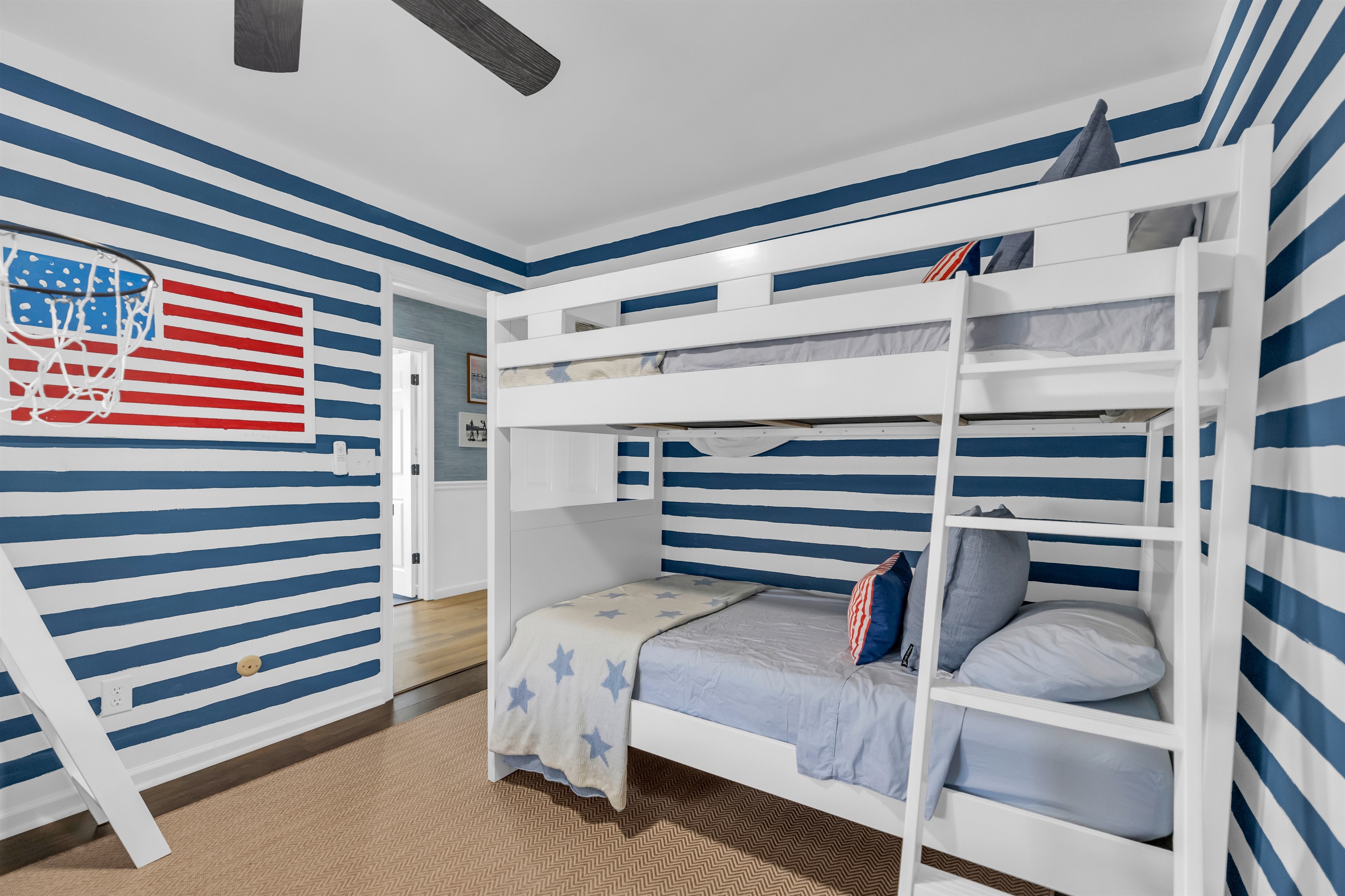 One bunk is twin, and the other is full 