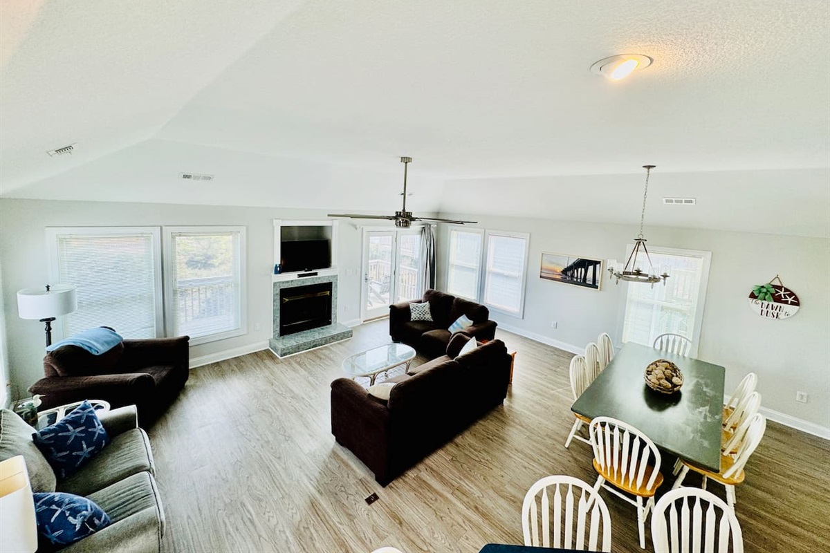 Spacious living room filled with natural light.