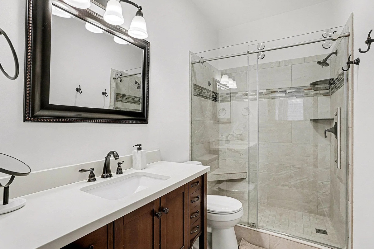 En-suite master bath with glass walk-in shower