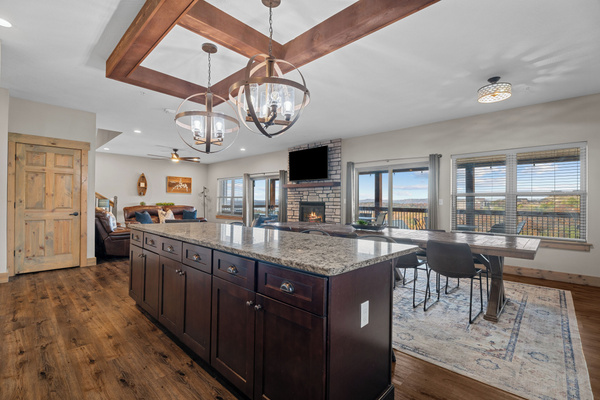 Huge kitchen island with seating for five.