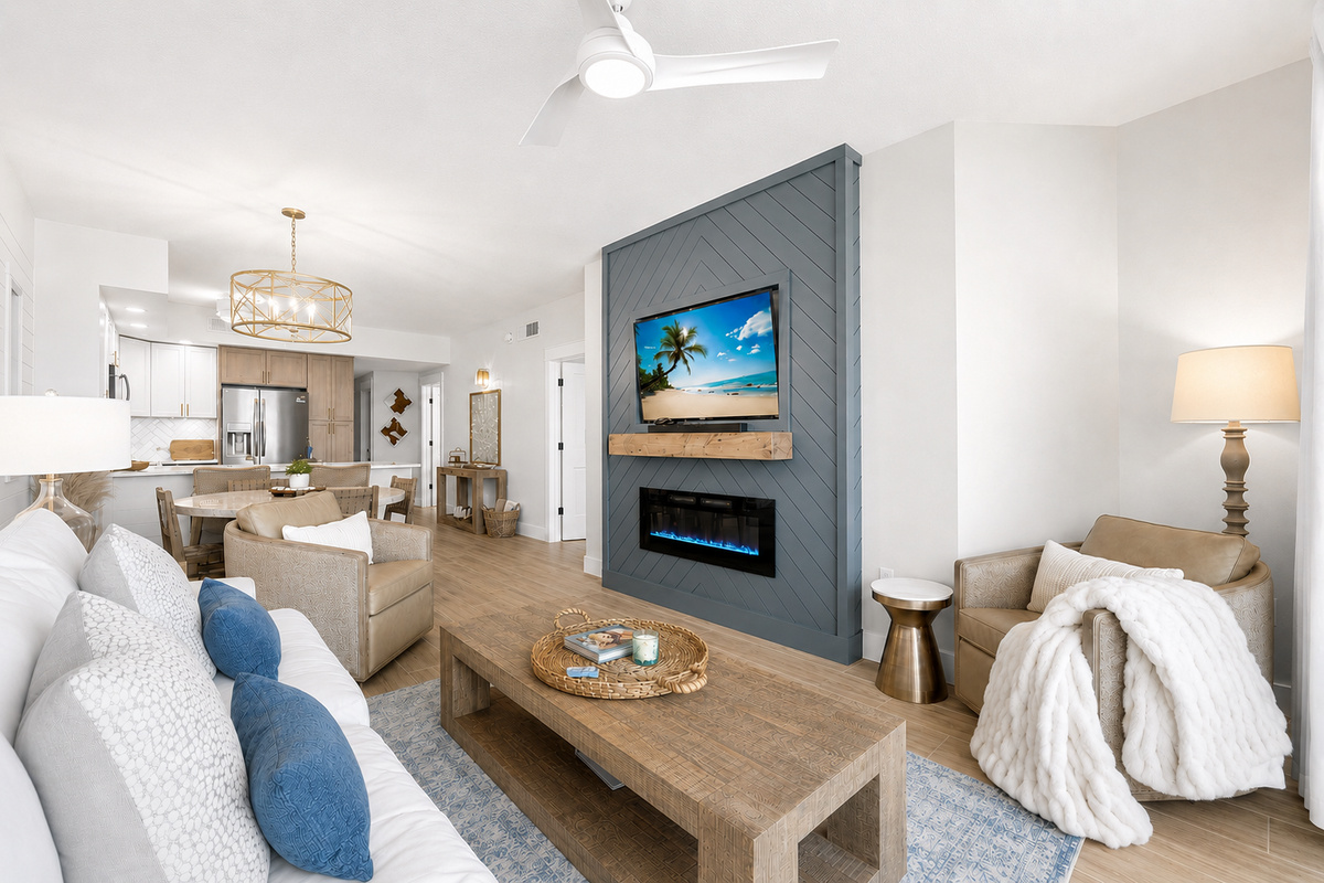 60" Smart TV w/ Samsung Soundbar - perfect for watching a movie in.  DIRECTV, complimentary YouTube TV & Amazon included on all our TV's.