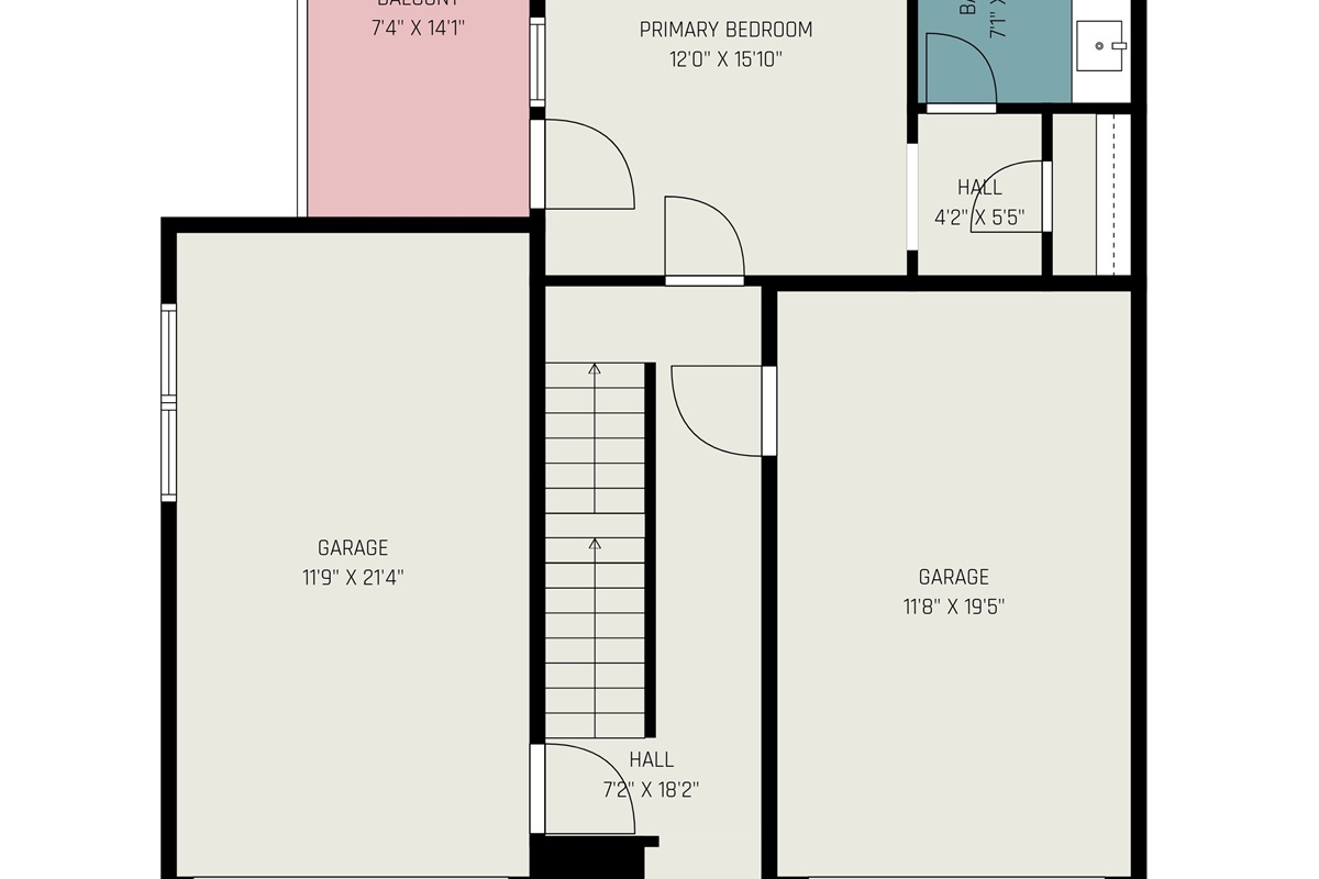 Entry Level from the street showing the 2 garages. There is ample secure ski/board and bike storage in the garages.