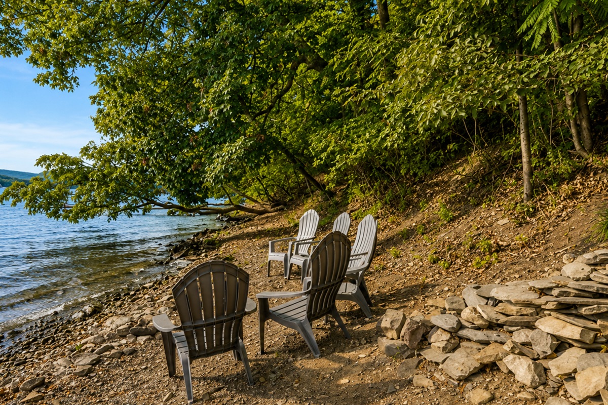 Relax by the water’s edge with Adirondack seating, perfect for sunsets, conversations, and lake breezes.