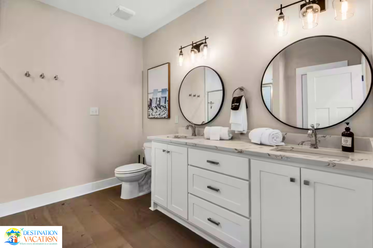 Spacious vanity designed for effortless vacation mornings.