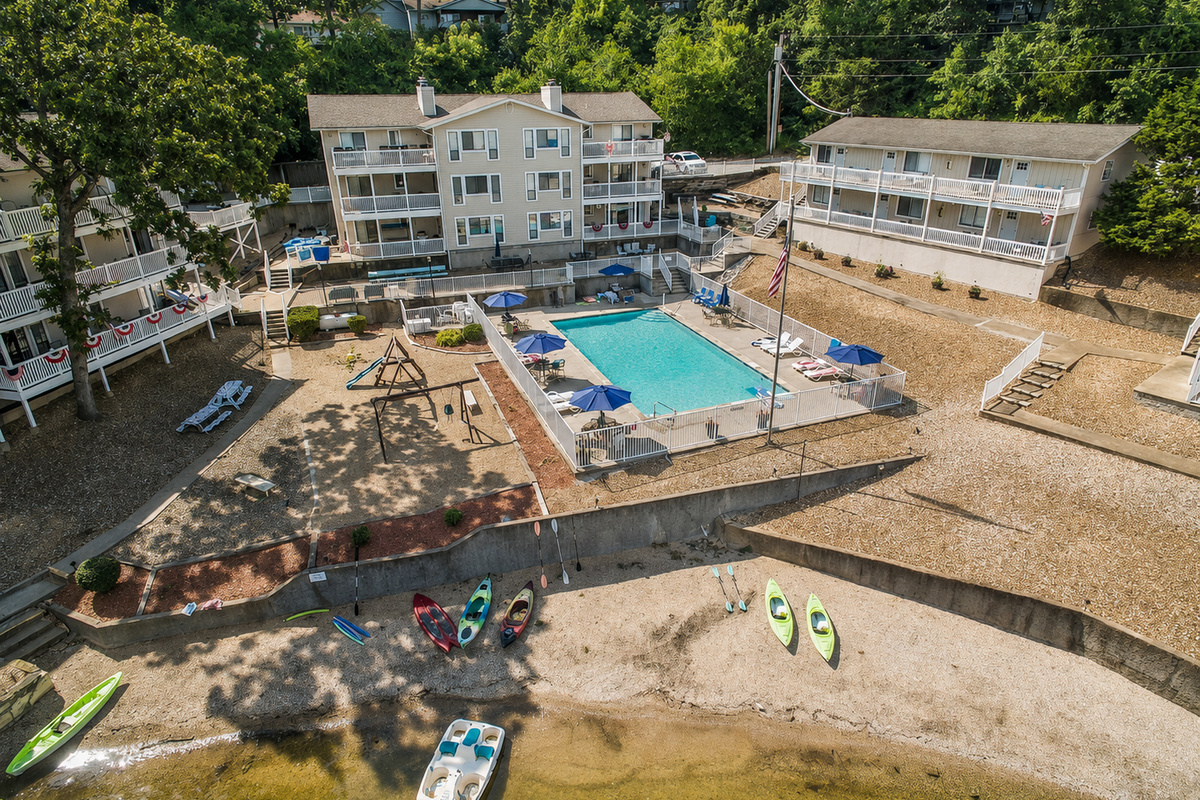 Aerial view of the pool courtyard