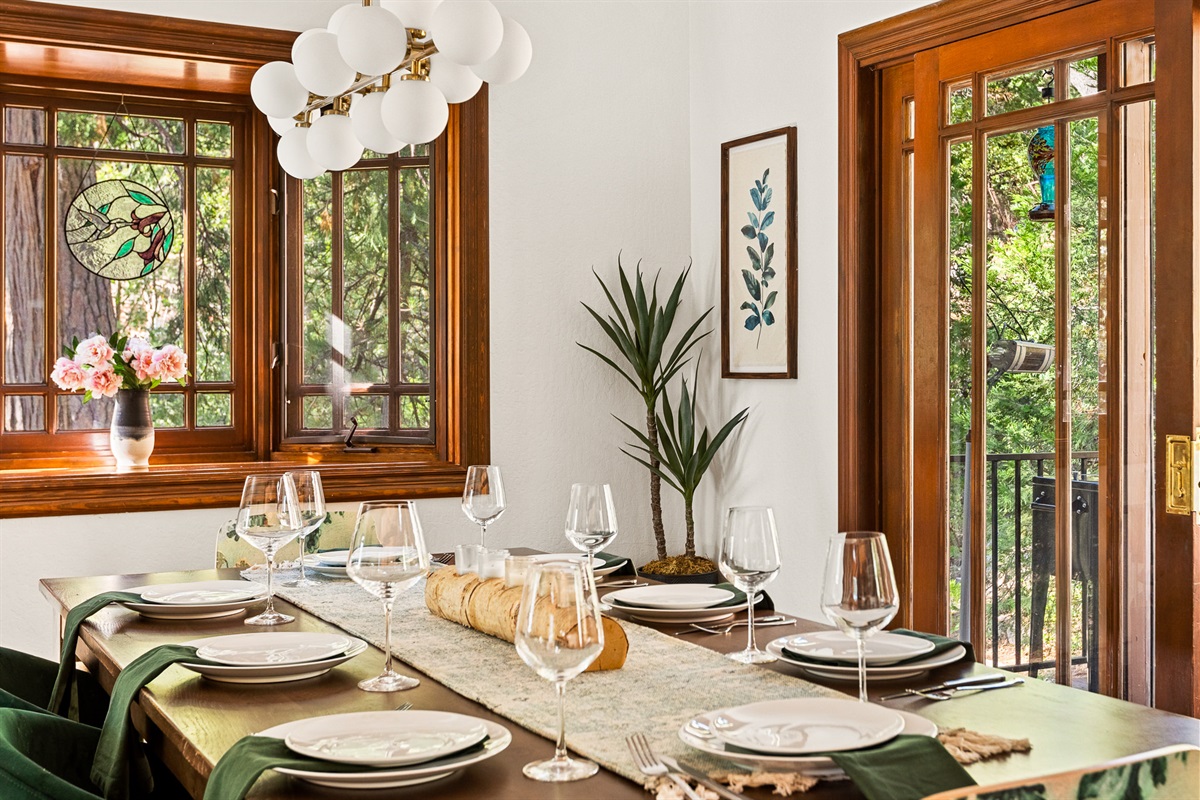 A glimpse of your dining area, nestled among the Lake Arrowhead trees.