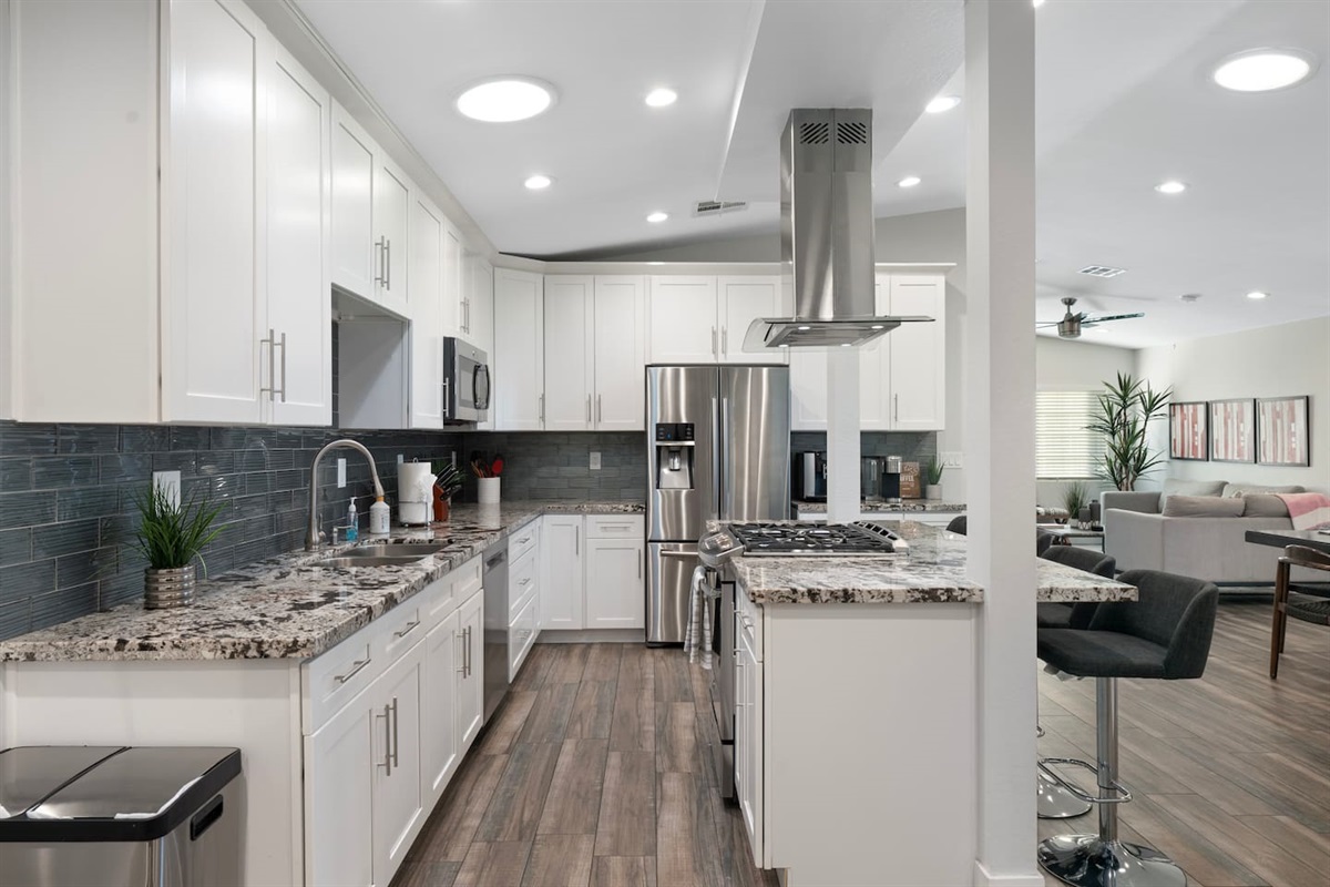 Fully equipped kitchen with modern appliances, ample counter space, and all the essentials for a convenient and enjoyable stay.