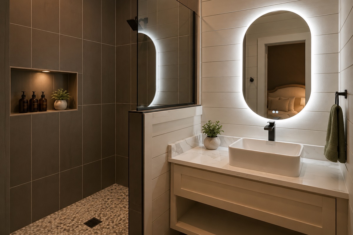 Bathroom Oasis: Indulge in a sleek shower and modern finishes for a refreshing retreat!