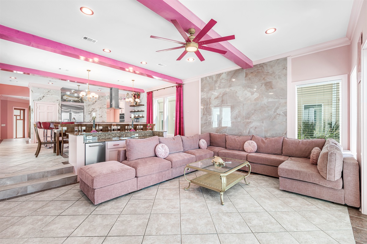 Beachfront Living Room | Second Floor | Open Concept Floor Plan with easy access from Kitchen to Dining and Living Room Areas | Clear Gulf Views from every seat!