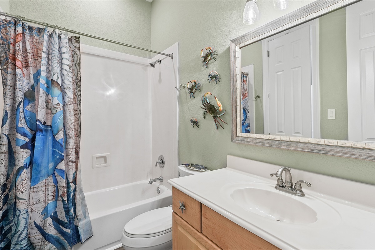 Clean, modern bathrooms throughout ensure no waiting in line during your beach vacation.
