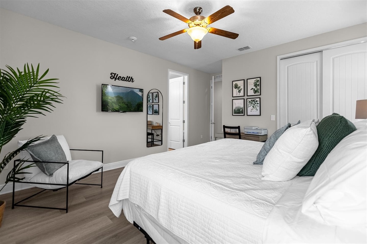 Health-themed room designed to promote wellness and relaxation, featuring a comfortable king-size bed and decor that inspires a healthy lifestyle.