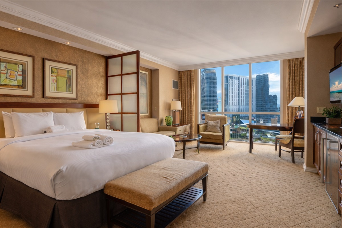 Wake up to dazzling skyline views in a stylish, spacious studio.