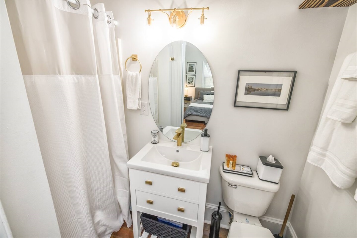 Clean and comfortable bath right off the bedroom. 