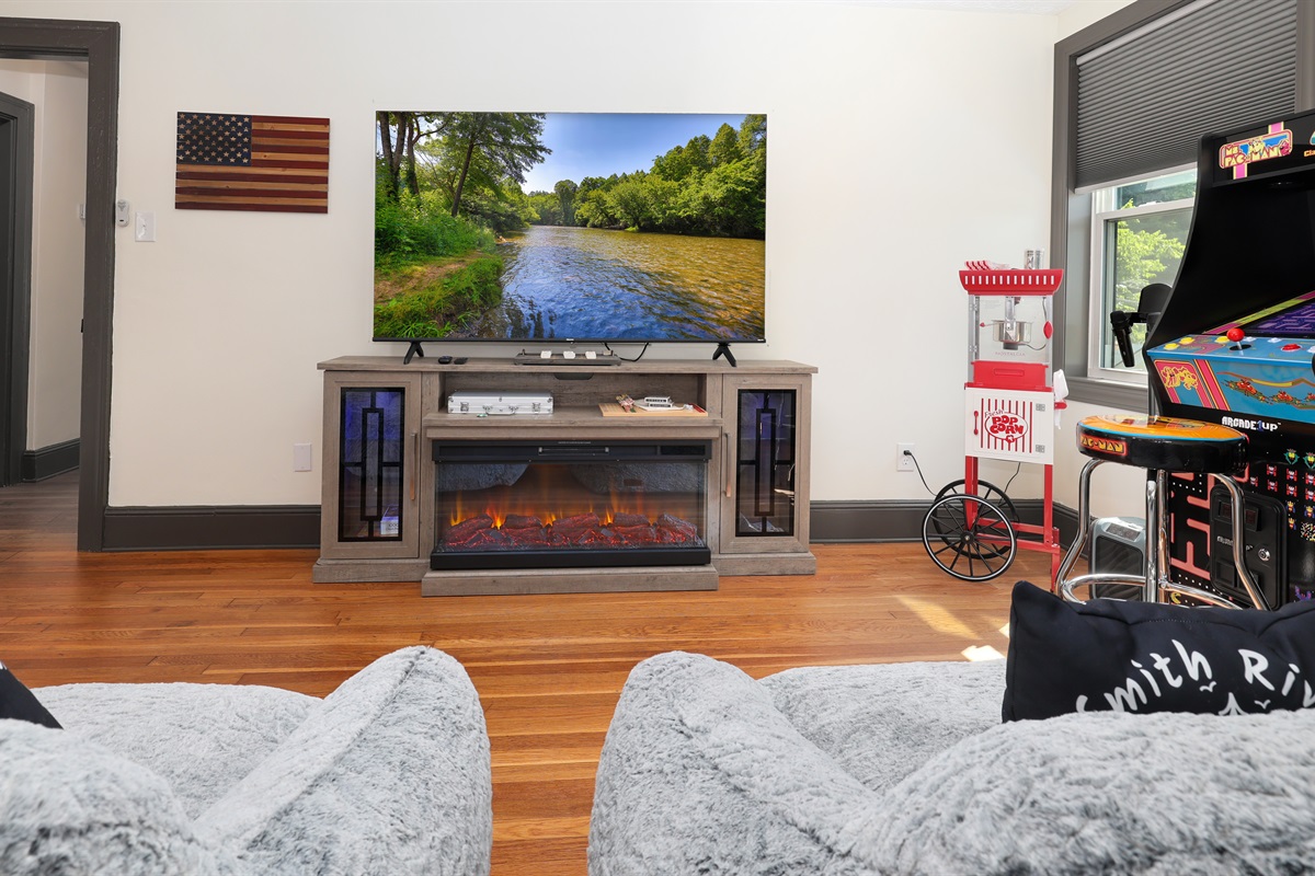 Large TV with electric fireplace