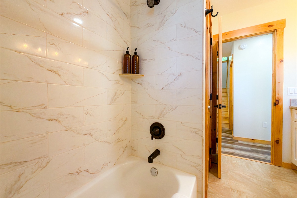 shower in the lower level guest bathroom