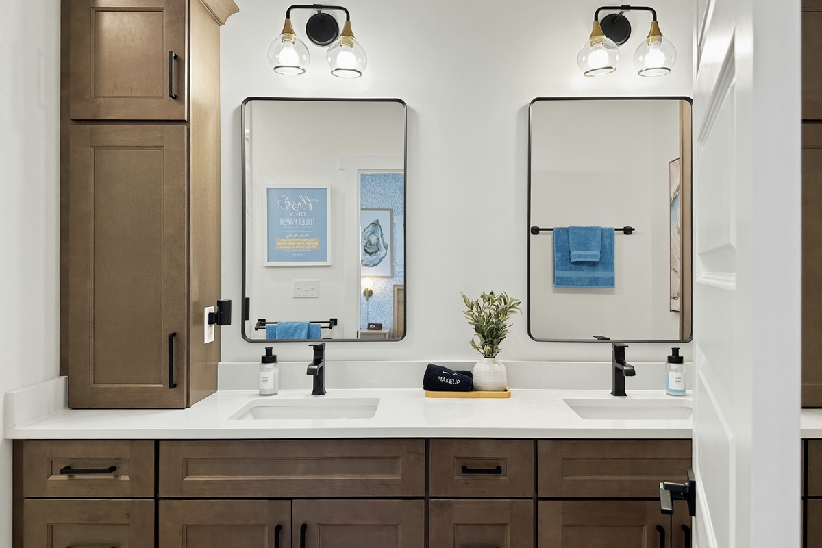 You’ll find a double vanity here too.