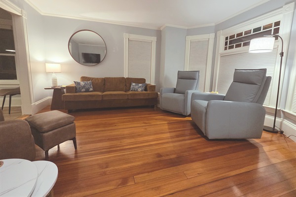 Bright, stylish space with smart TV