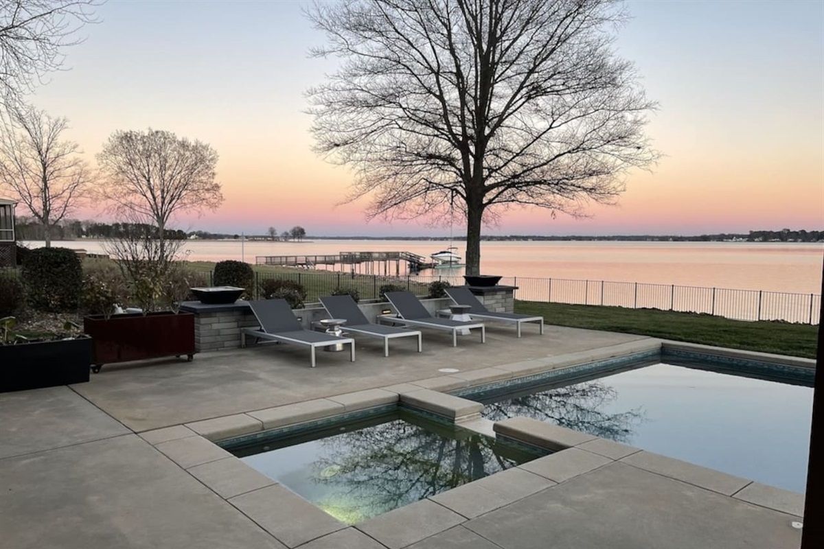 Sunset lake view from pool area