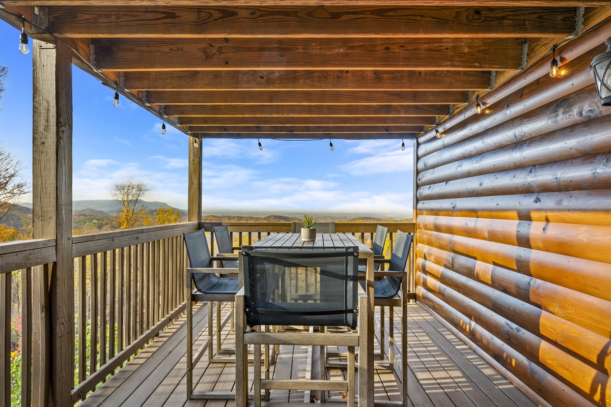 Lower deck counter height table with comfortable chairs