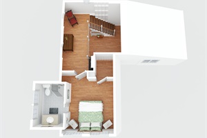 Upstairs master bedroom with private bath and shower