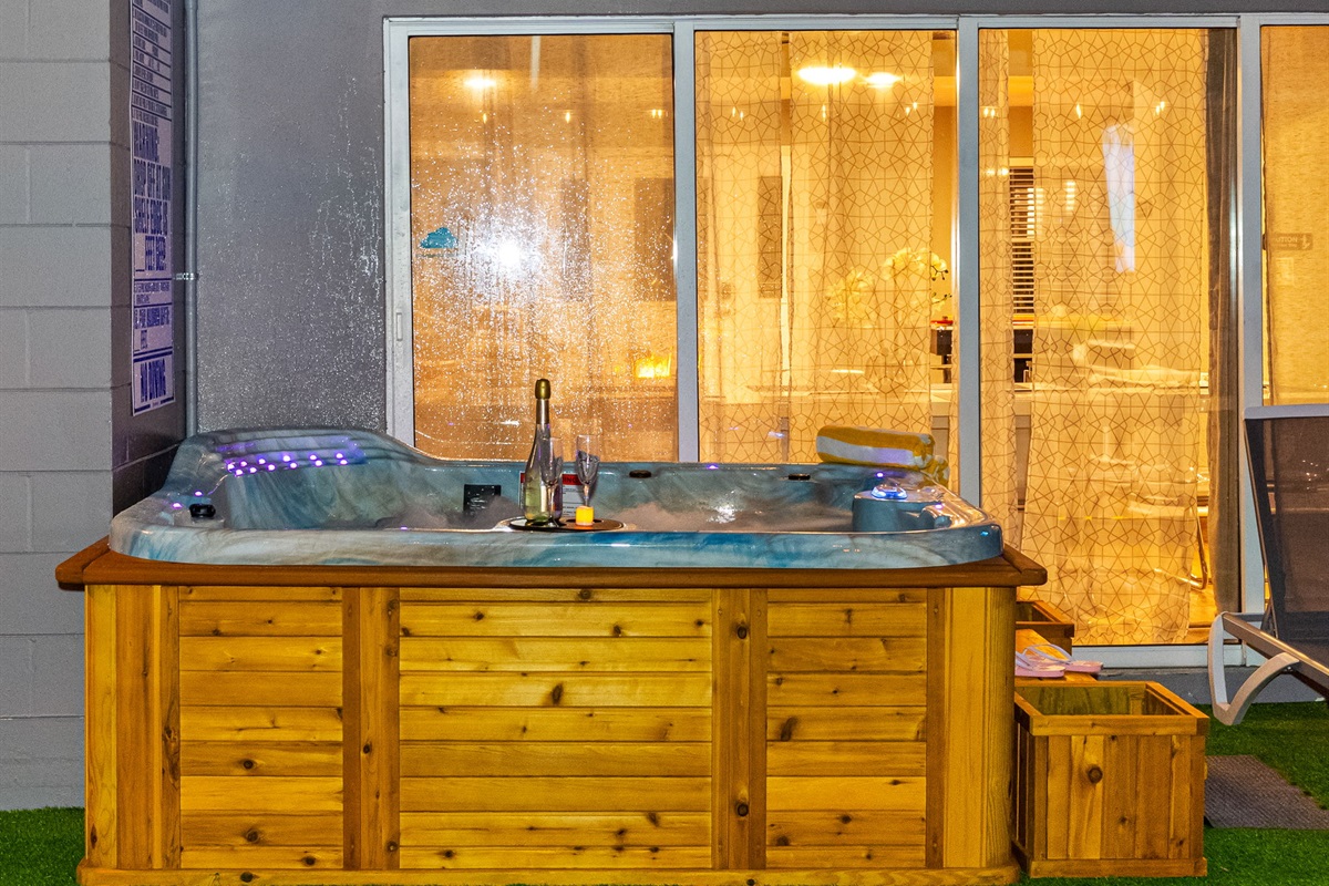 Between the pool float fun and evening wine, this tucked-away hot tub is where your vacation rhythm hits its perfect beat.