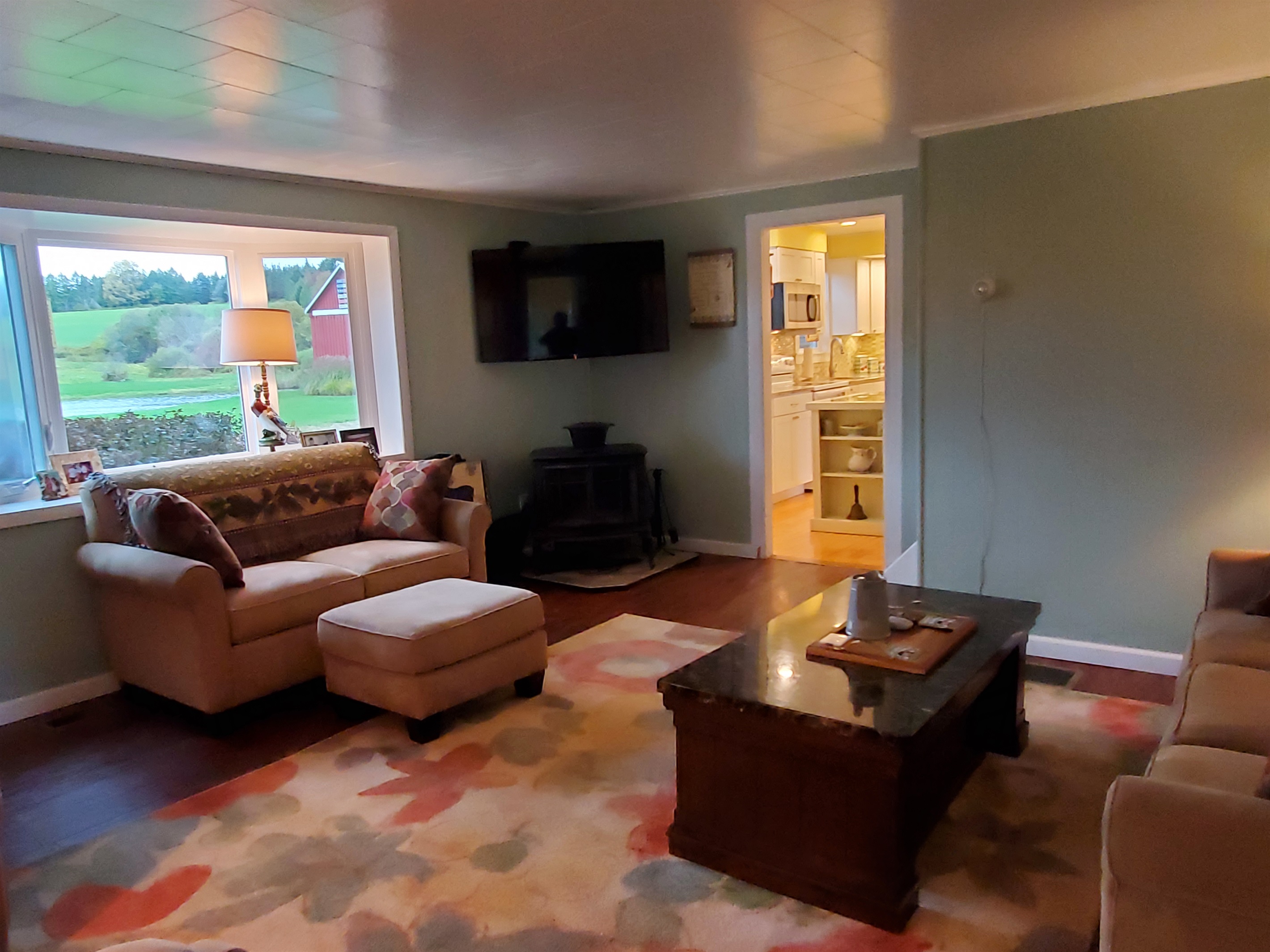 Living room flows to kitchen