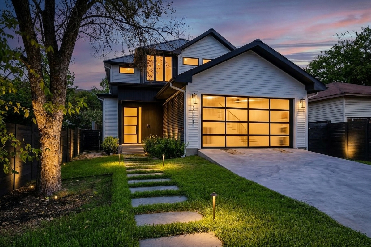 The home’s inviting entrance with convenient driveway access.