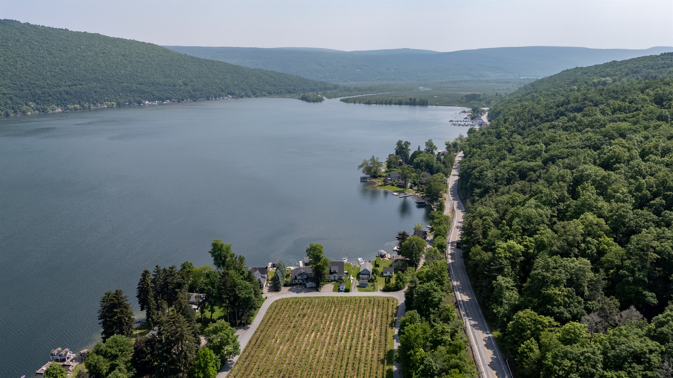 An expansive panoramic of the Finger Lakes—rolling hills, forest-lined shores, and tranquil waters highlight the unmatched natural beauty of this destination.
