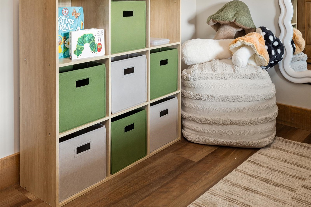 Books, and toys, create a space where little ones can play, imagine, and feel right at home.