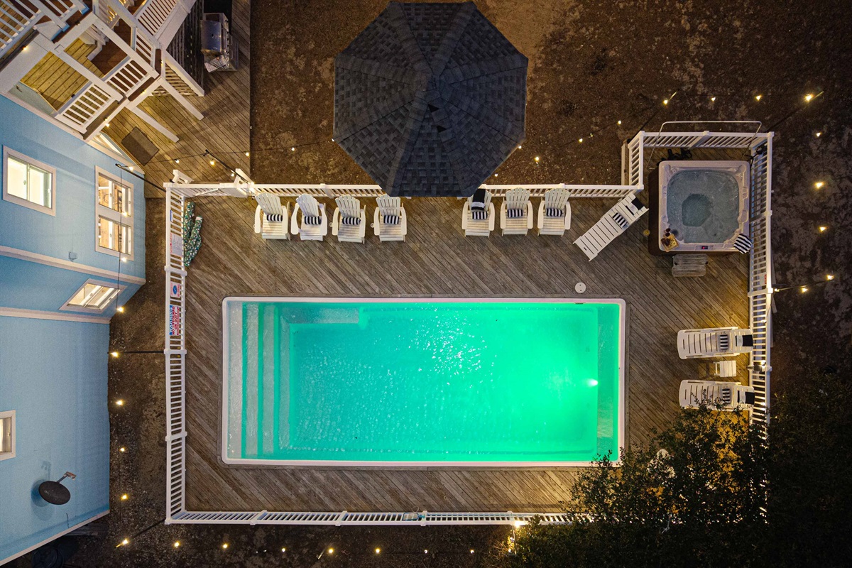 Overview of the pool and hot tub