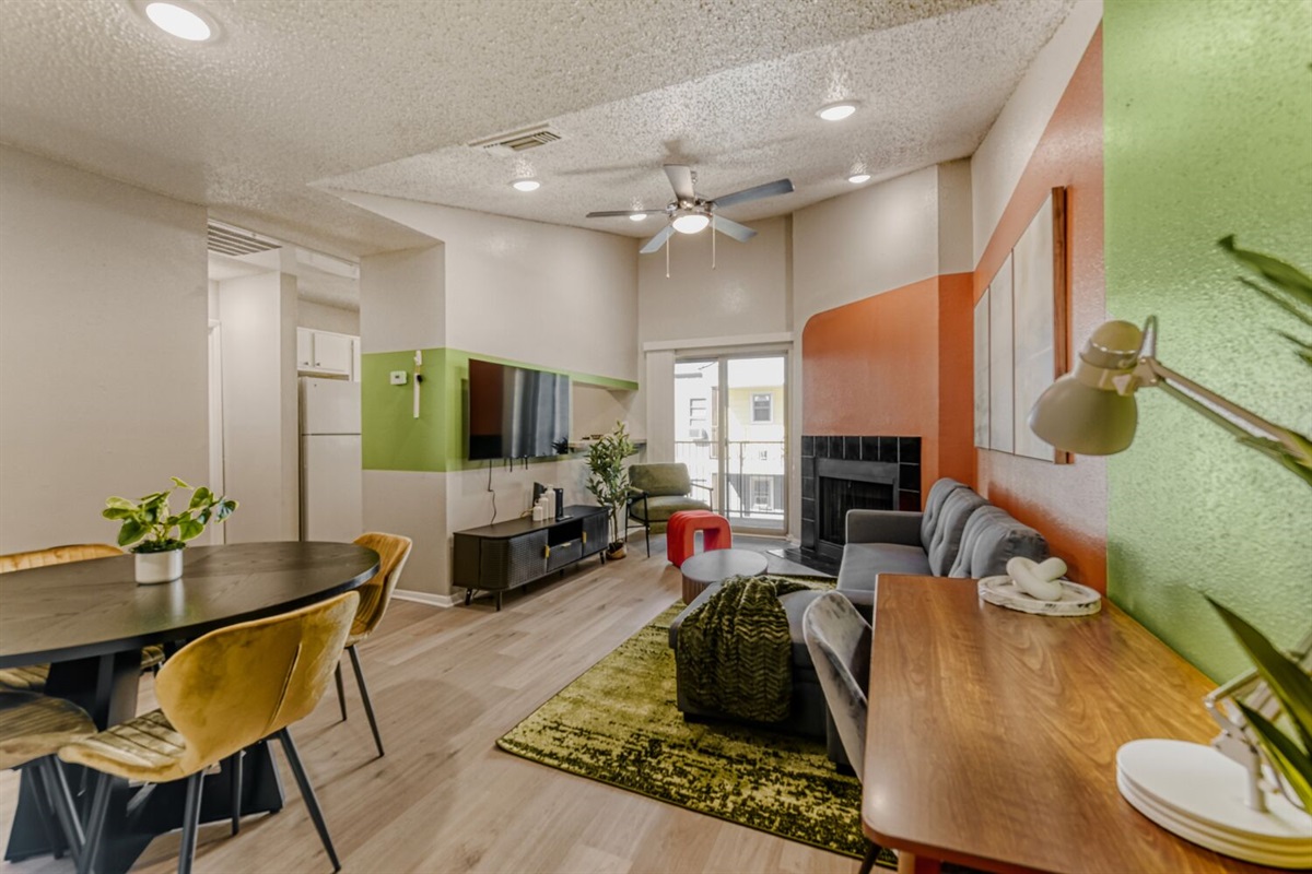 Modern comfort meets bold color — a vibrant living space designed for style and relaxation.