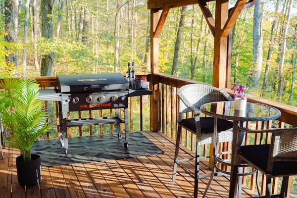 Cook meals on the Blackstone griddle with a cozy seating area 