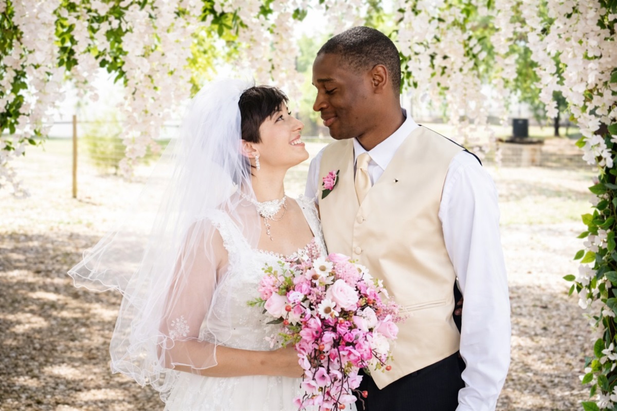 Romantic garden wedding moment