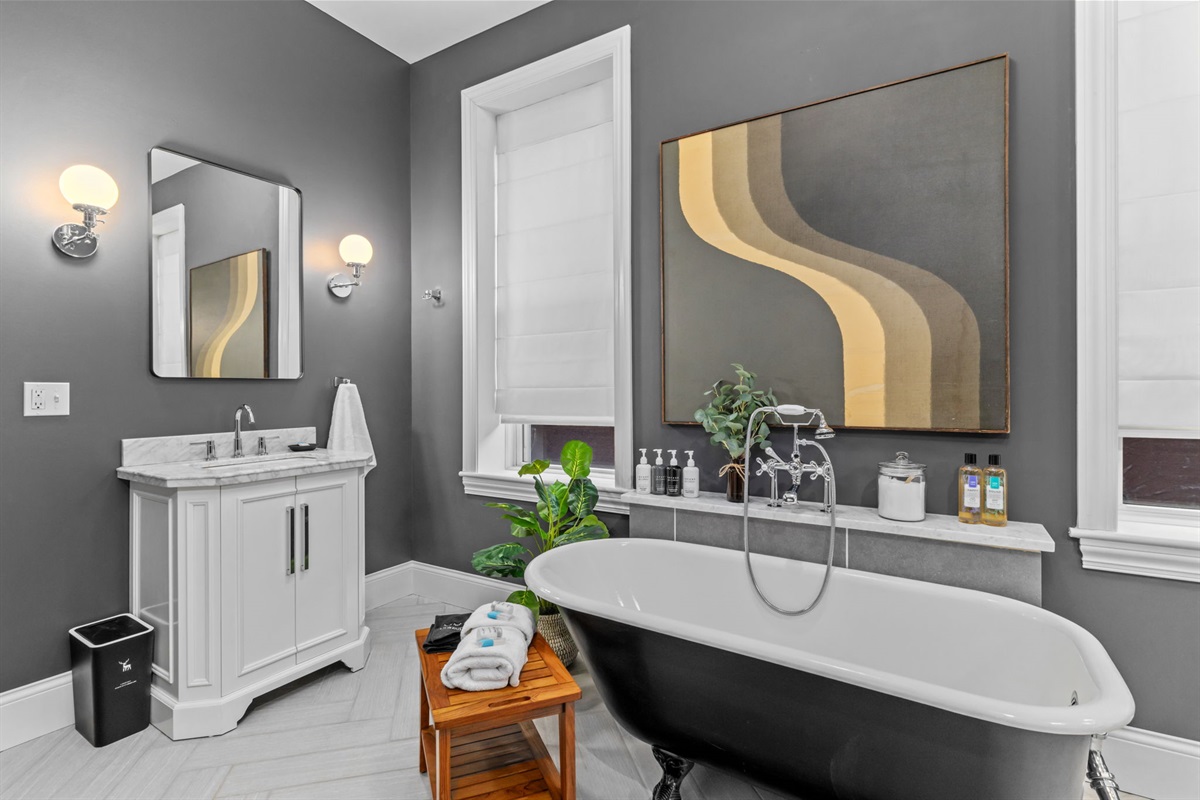 The master bath is a large and welcoming space.  A vacation within a vacation!