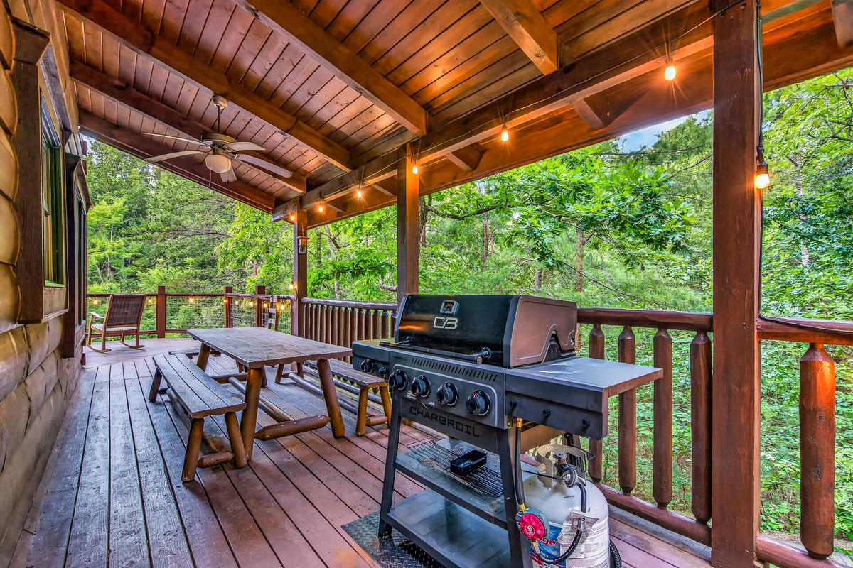 The perfect spot for outdoor grilling and dining in a serene mountain setting.