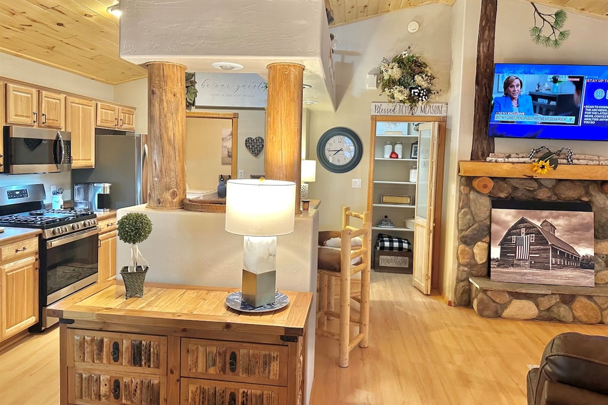 Vaulted ceilings make the space feel bigger! Enjoy the natural wood ceilings. 