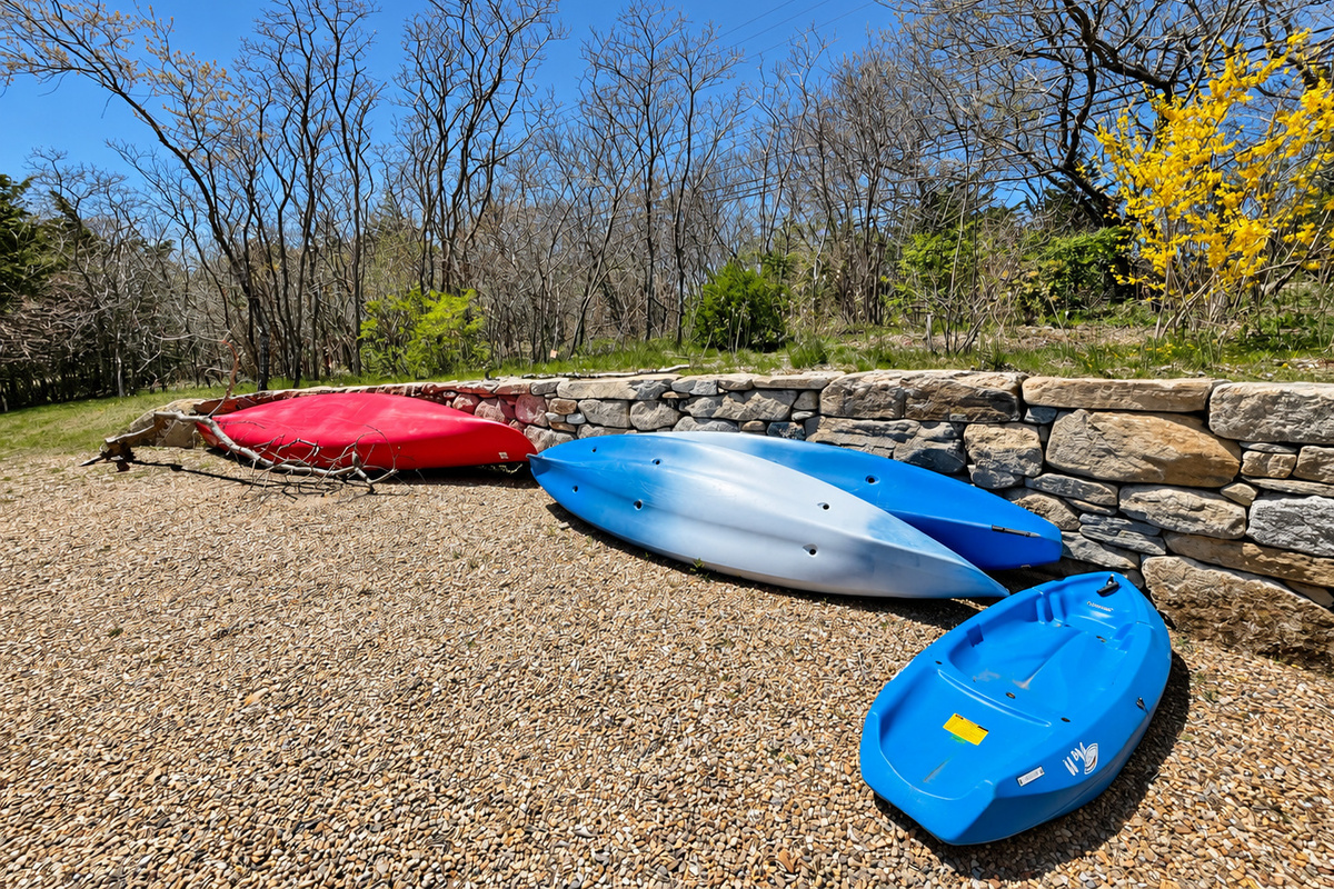 Kayaks for the pond crossing to the beach