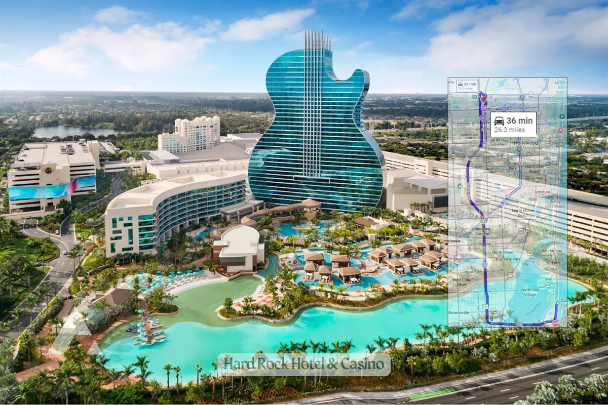 Seminole Hard Rock Hotel & Casino is a world-class entertainment destination famous for its massive guitar-shaped hotel tower. This large complex features thousands of slot machines, table games, a dedicated poker room, upscale restaurants, and a state-of-