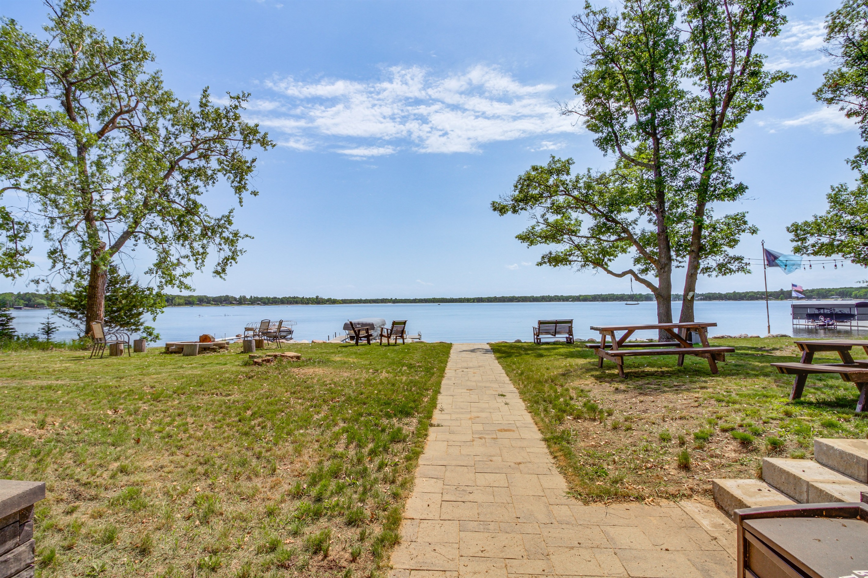 Stone path to the water leading from the cabin to the private shoreline and lake access