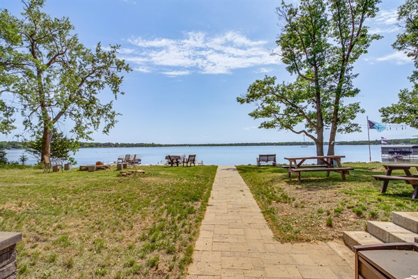 Stone path to the water leading from the cabin to the private shoreline and lake access